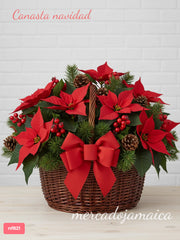 Canasta navidad con plantas nochebuena