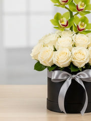 Cymbidium Verde y Rosas en Armonía