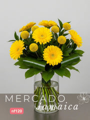 10 Gerberas Amarillas + 10 Craspedias - Diseño Fresco