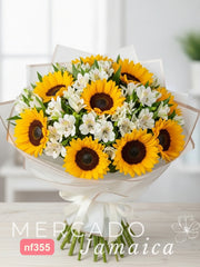 Girasoles con Alstroemerias Blancas