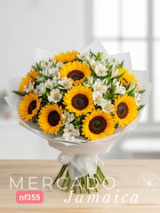 Girasoles con Alstroemerias Blancas