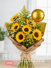 Ramo Campestre con 7 Girasoles y Solidago