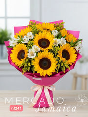 Ramo Día Dorado con 7 Girasoles y Alstroemerias