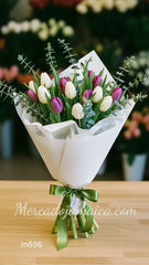 Ramo con Flores Tulipanes Morados, Blancos
