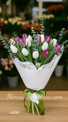Ramo con Flores Tulipanes Morados, Blancos