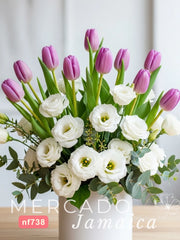 Tulipanes Lila con Lisianthus